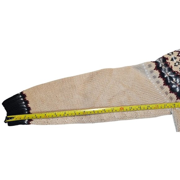 Marisa Christina Sweater Hand Knit Fair Isle Tan Black Ramie Cotton Zip Up - Picture 11 of 15